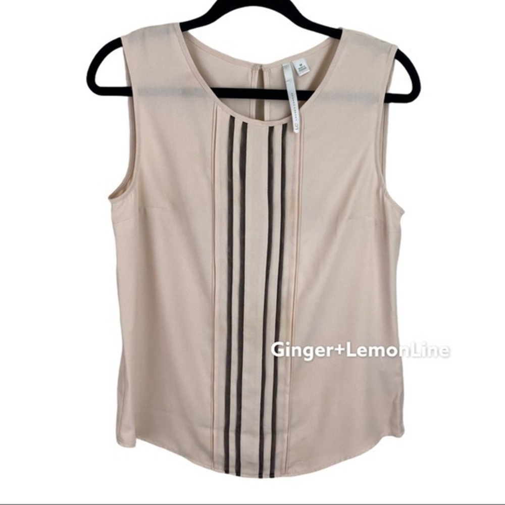 LC Lauren Conrad Women’s Beige Pintuck Sleeveless Shell Top Medium EUC